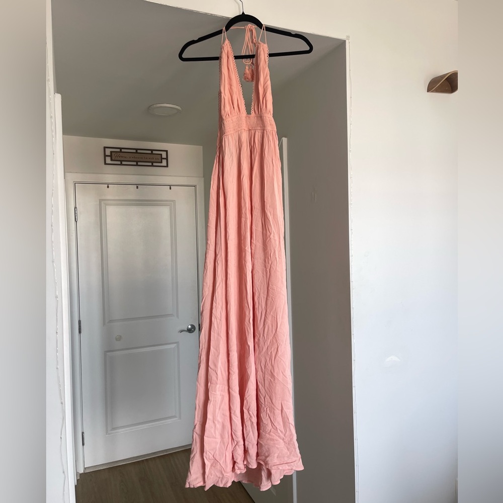 Soft Pink Halter Flowy Maxi Dress